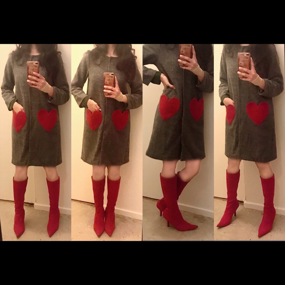 Red Pointy-Toed Boots: suede, 3 inch heels
